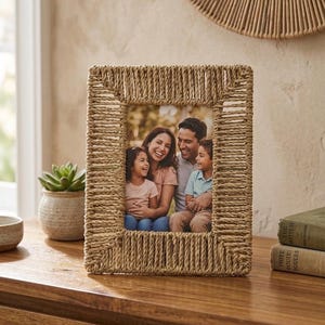 Handgewebter Rattan-Bilderrahmen Boho-Dekor-natürliche Weiden-Fotorahmen-rustikales Hauptgeschenk