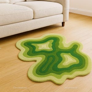 Handmade Tufted Abstract Green Rug | Modern Wavy Area Rug | Groovy Shag Carpet for Living Room, Bedroom & Home Decor
