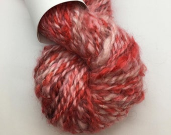 Handspun Mohair Yarn, 5.75 oz, 68 yards, 2-ply, Bulky Weight, Textured Yarn, Red and Pink, Great for Weaving, Knitting, Crochet