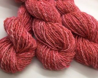 Handspun Kid Mohair Yarn, 3 oz, 160 yards, 2-ply, Worsted Weight, All the Pinks, Super Soft, Great for Knitting, Crochet, Weaving