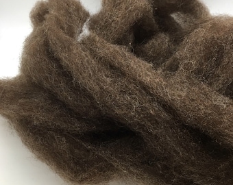 4 oz Wool Roving, Chocolate Brown, Natural Color, Undyed, Romney Wool, Strong, Lustrous, Great for Outerwear, Rugs, Felting