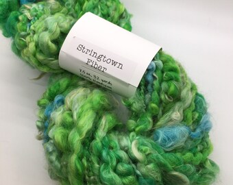 Handspun Teeswater Wool Yarn, 7.5 oz, 32 yards, Greens and Blues, 2-ply, Super Bulky Weight, Soft, Rustic, Textured