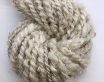 Handspun Mohair Yarn, All Natural, Undyed, White, 8 oz, 45 yards, 2-ply, Super Bulky Weight, Soft, Rustic, Textured, Weaving, Knitting