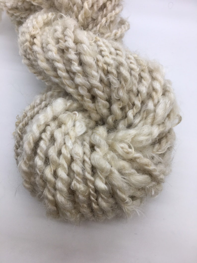 Handspun Mohair Yarn, All Natural, Undyed, White, 8 oz, 45 yards, 2-ply, Super Bulky Weight, Soft, Rustic, Textured, Weaving, Knitting image 1