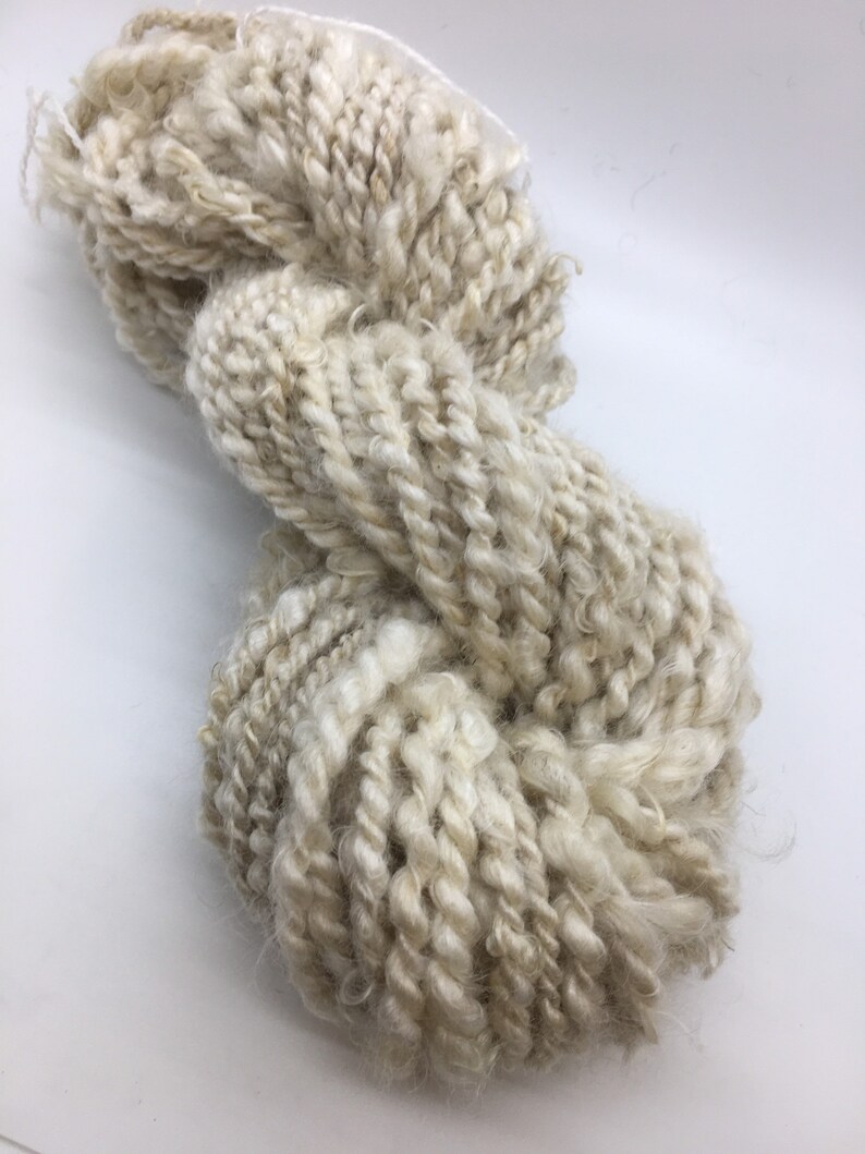 Handspun Mohair Yarn, All Natural, Undyed, White, 8 oz, 45 yards, 2-ply, Super Bulky Weight, Soft, Rustic, Textured, Weaving, Knitting image 3