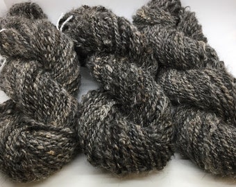 Handspun Mohair Yarn, 8 oz, 70 yards, 2-ply, All Natural, Undyed, Gray, Black, Super Bulky Weight, Soft, Rustic, Textured, Lockspun