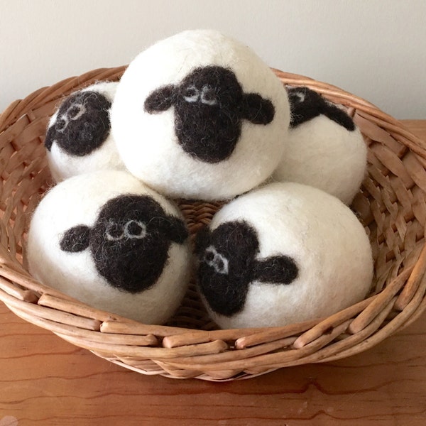 Wool Dryer Ball, Hand Felted, Extra Large Dryer Ball, Felted Sheep Face, Reduce Drying Time and Static, Eco Friendly, Chemical Free