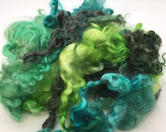 8 oz Hand Dyed Mohair Locks in Mixed Greens, Super Soft, 4-5 inch Locks, Spinning, Felting, Weaving, Blending Locks, Curly Locks