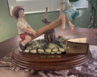Capodimonte Porcelain Sandro Maggioni Old Lady on Bench With Dogs