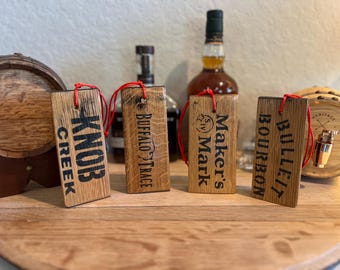 Set of 4- Bourbon Barrel Stave Christmas Ornaments- Knob Creek and Bulleit Set #4