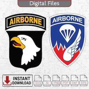 vectoriser AIRBORNE  / fichier de découpe / téléchargement immédiat / Ai/ Eps /Dxf /PDF / Png / Svg/ 101e division aéroporté / 187TH Patch