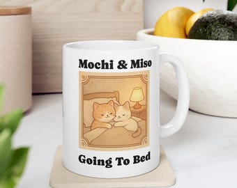 Mochi and Miso Going to Bed, Cat Lover Gift, Kitty Coffee Cup, Animal Tea Mug, Gift for Cat Owner, Pet Lover Present, Cute Cats Ceramic Mug