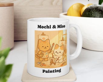Mochi & Miso Painting Mug, Cute Cat Coffee Mug, Feline Friends Gift, Purrfect for Cat Lovers, Adorable Mug for Every Occasion