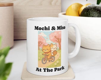 Mochi & Miso At The Park Mug, Cute Cat Lovers Coffee Mug, Feline Friends Gift, Purrfect for Cat Lovers, Adorable Mug for Every Occasion