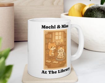 Mochi & Miso At The Library Mug, Cute Cat Coffee Mug, Feline Friends Gift, Purrfect for Cat Lovers, Adorable Mug for Every Occasion