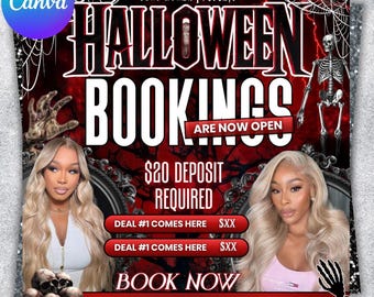 Halloween Buchen Flyer Oktober Book Now Flyer Spooky Szn Flyer Halloween Sale Haar Angebote Flyer Nägel Wimpern Make Up Flyer DIY Canva Template