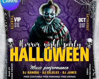 Editable Halloween Night Party Flyer Canva, Spooky Club Event Canva ...