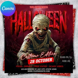 Halloween Party Flyer, Social Media Party Ankündigung Bearbeitbare Halloween Party-Einladung, DIY Canva Vorlage, Halloween Party Flyer Canva