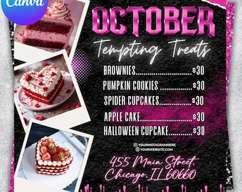 Halloween Bake Sale Flyer, October Sweet Treats Flyer, Bakery Flyer, Halloween Dessert Flyer, Pastry Flyer, Editable Bake Shop Template