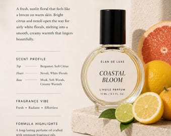 Coastal Bloom Perfume Oil – Citrus Neroli Jasmine Fragrance | Fresh Clean Floral Fragrance | Long-Lasting Perfume Oil