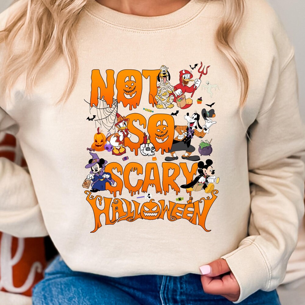 Not So Scary Halloween Sweatshirt, Disney Halloween Shirt, Retro Halloween T-Shirt, Vintage Halloween Hoodie, Trendy Halloween Shirt