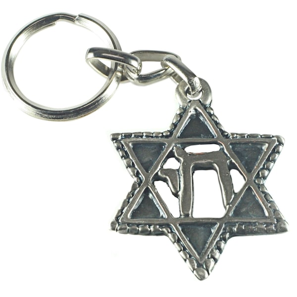 CHAI & Star of David Jewish Kabbalah Key Chain Ring Israel Hebrew Judaica Gift