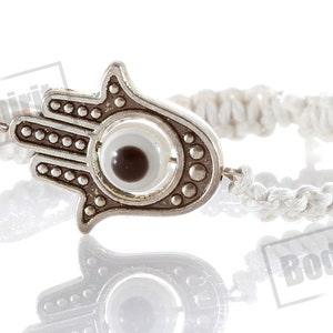 Sacred Hamsa Hand Evil Eye White STRING Bracelet Lucky Charm Spiritual Bangle Wrap Adjustable with Rotating Eye