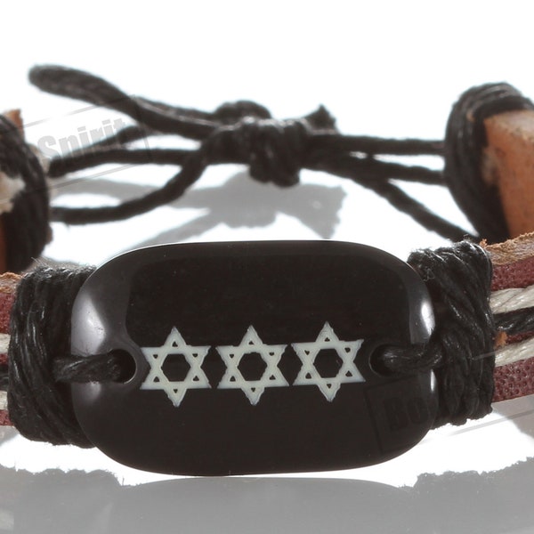 Model Star of David Leather Bracelet Jewish Cuff Bangle Wristband cool stylish