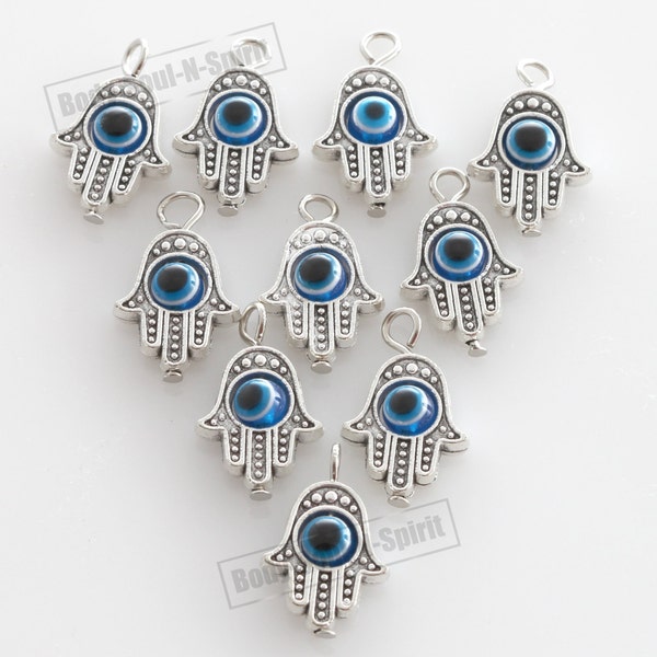 Wholesale DIY lot of  10 Silver Tone HAMSA HAND "Evil Eye" Lucky Charm Pendant Kabbalah Jewelry soul success #DIY_Hrm_Silver_10