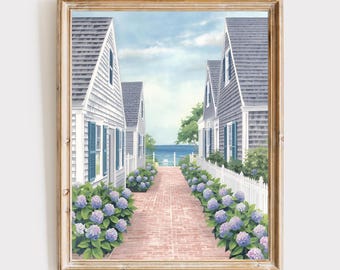 Coastal Cottage Digital Download Wall Art, Cape Cod Hydrangea Path Printable, Nautical Beach House Decor, Coastal Granddaughter Print