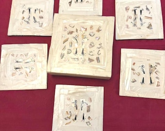 Vintage-Untersetzer aus Perlmutt – 6er-Set + Schachtel