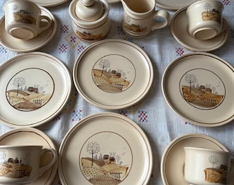 Vintage Studio KIL Pottery „Landschaftslandschaft“-Set, England, 1970er Jahre