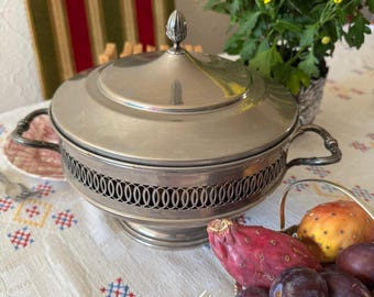 Französische Vintage Servierplatte mit Glaseinsatz, versilbert, 1950-70er