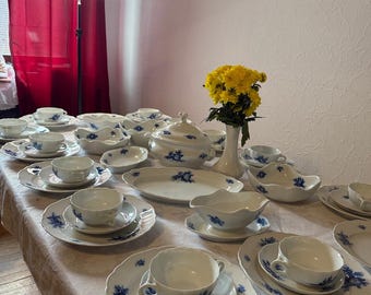 Hutschenreuther Maria Theresia Blaue Rose, Vintage-Porzellan-Set aus Deutschland aus den 1970er Jahren