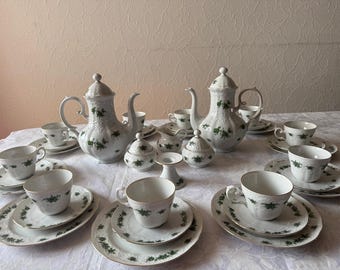 Vintage Porzellan-Tee-/Kaffeeservice Seltmann Weiden (Bayern), Muster: Wien / "Grüne Rose", Deutschland, 1950er-1960er Jahre