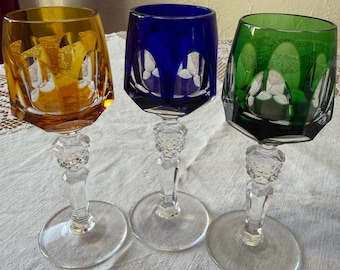 Nachtmann Antika – Set aus 3 Vintage-Kristall-Likör-/Schnapsgläsern, Kobaltblau, Deutschland, 1970er Jahre