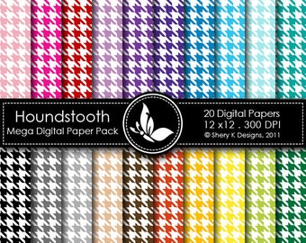 Houndstooth Mega Paper Pack - 20 Printable Digital papers - 12 x12 - 300 DPI
