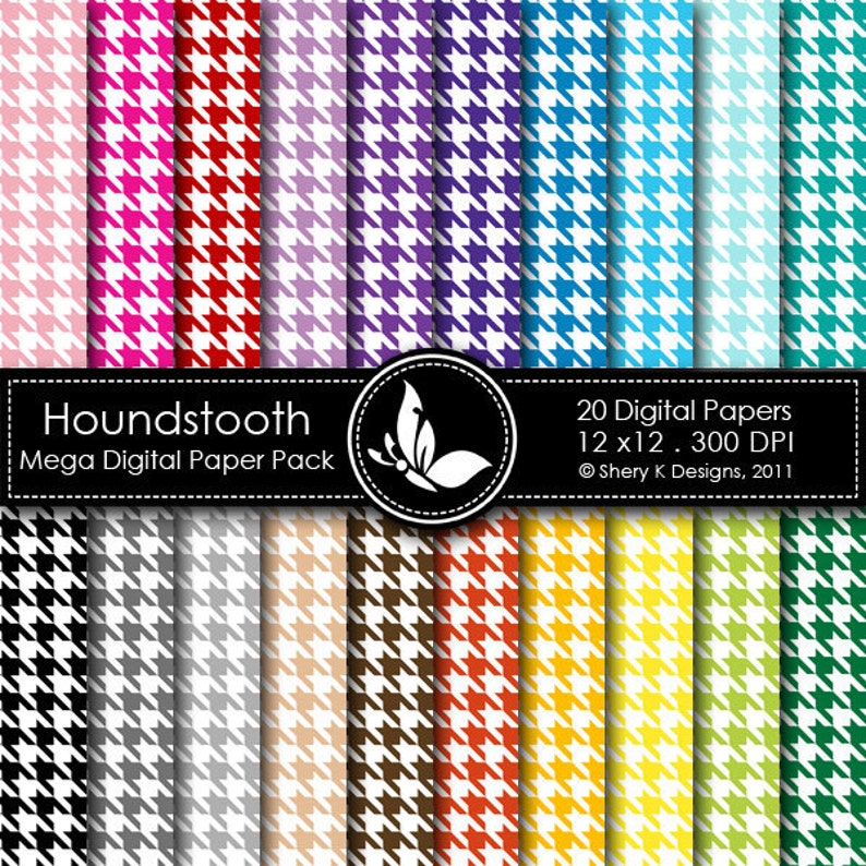 Houndstooth Mega Paper Pack - 20 Printable Digital Papers - 12 X12 ...