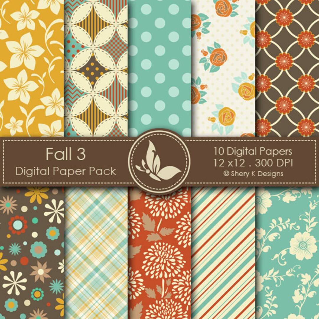 Fall 3 Paper Pack - 10 Digital Scrapbooking Papers - 12 X12 - 300 DPI ...