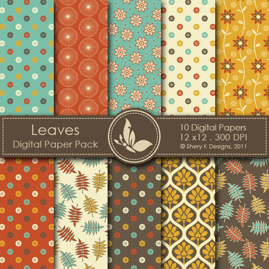 Leaves Paper Pack - 10 Digital Papers - 12 X12 - 300 DPI - Etsy