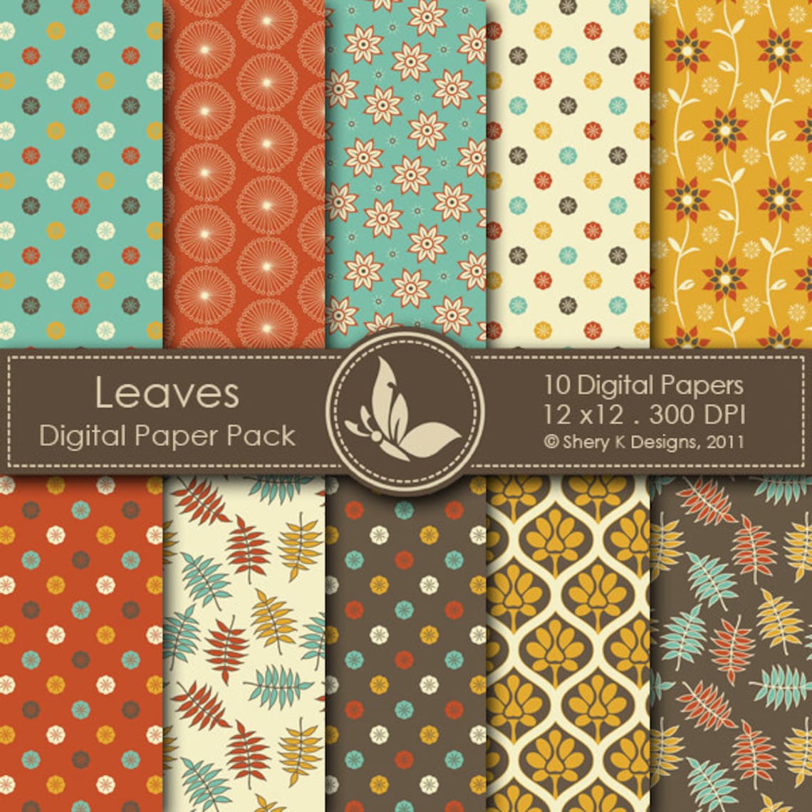Leaves Paper Pack - 10 Digital Papers - 12 X12 - 300 DPI - Etsy