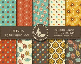 Leaves Paper Pack - 10 Digital papers - 12 x12 - 300 DPI