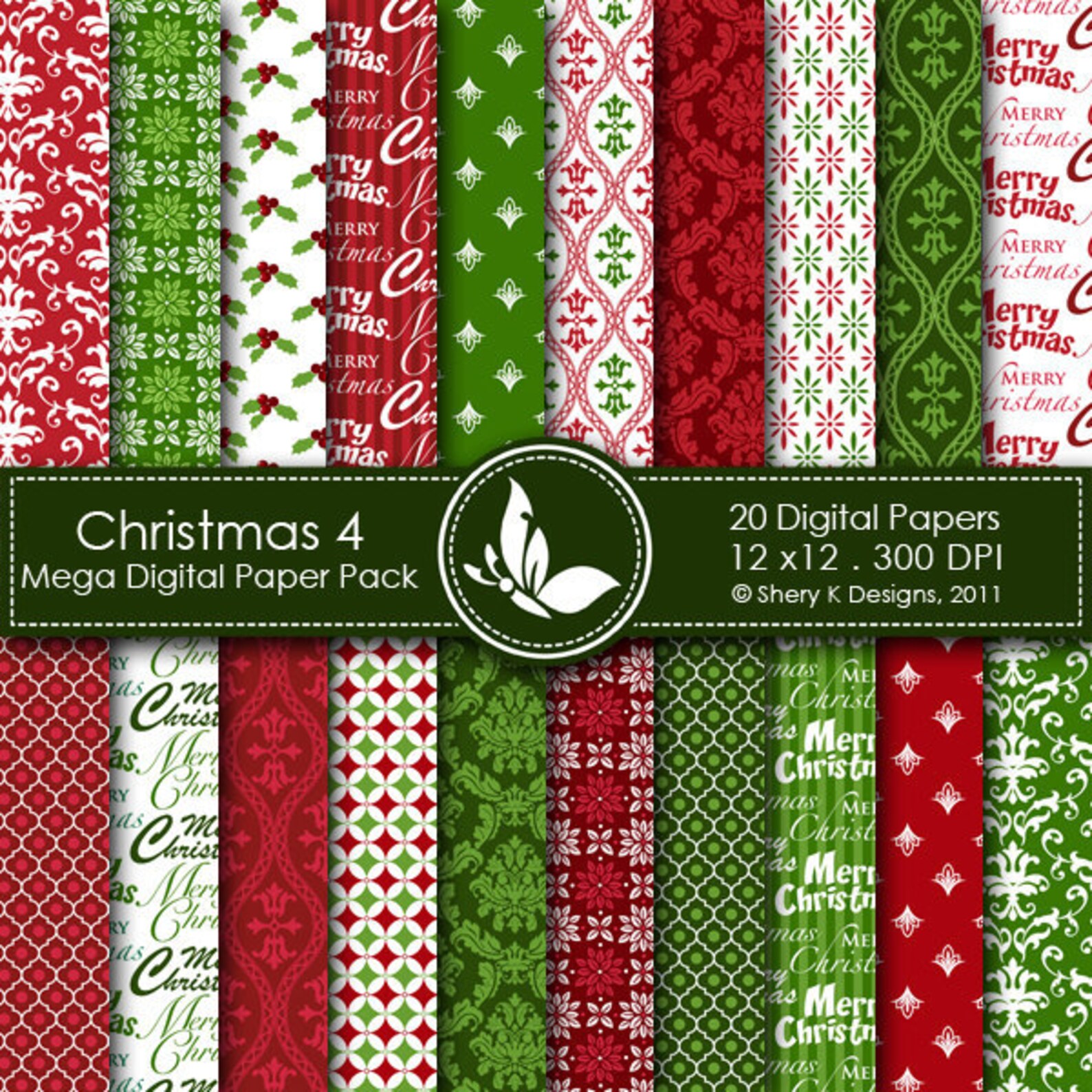 Christmas 4 Mega Paper Pack 20 Printable Digital Papers 12 Etsy