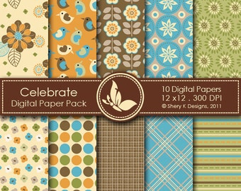 Celebrate Paper Pack - 10 Digital papers - 12 x12 - 300 DPI