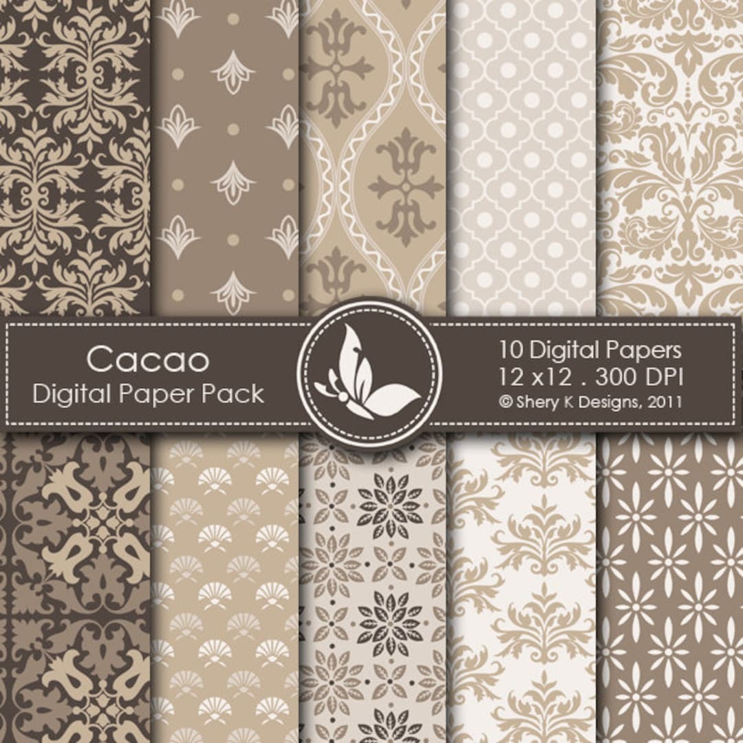 Cacao Paper Pack - 10 Printable Digital Papers - 12 X12 - 300 DPI - Etsy