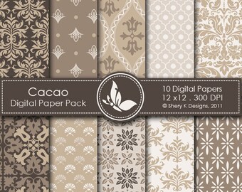 Cacao Paper Pack - 10 Printable Digital papers - 12 x12 - 300 DPI