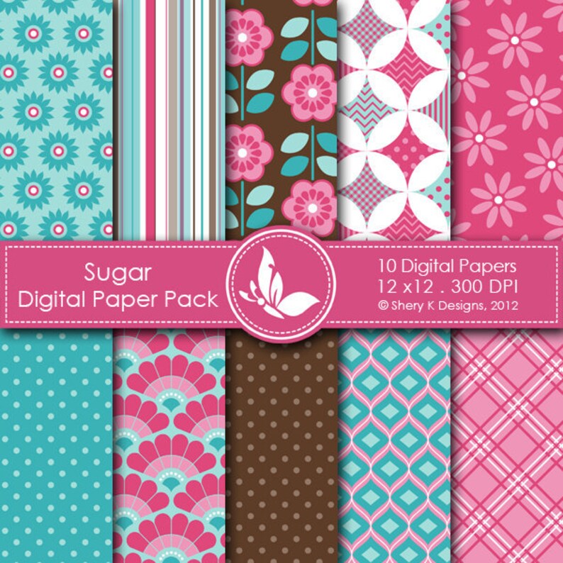 Sugar Paper Pack 10 Printable Digital Scrapbooking Papers Etsy