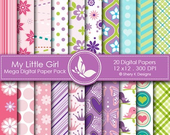 My Little Girl Paper Pack - 20 Printable Digital Scrapbooking papers - 12 x12 - 300 DPI