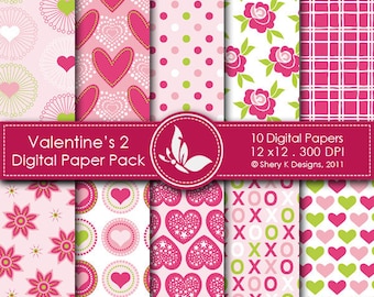 Valentine's Paper Pack 2 - 10 Digital papers - 12 x12 - 300 DPI ////// 2