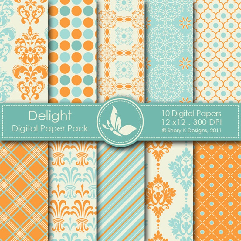 Delight Paper Pack 10 Digital papers 12 x12 300 DPI image 1